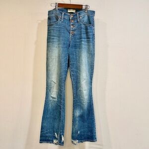 Madewell Cali Demi-Boot Jeans 27T Tall Button Fly Distressed Raw Hem Light Wash